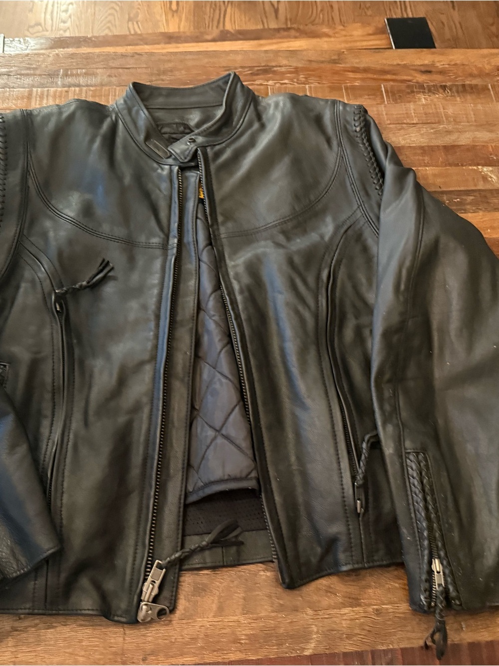 Men's Harley Davidson Black Leather Jacket Biker Style with zip out insulation
